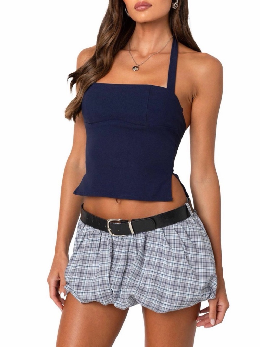 Edikted Dara Halter Top in Navy